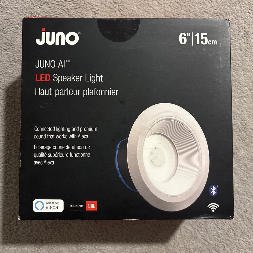 Juno AI 6in Smart LED Speaker Light JBL Sound Alexa Works 1000LM J6AI DB 10LM